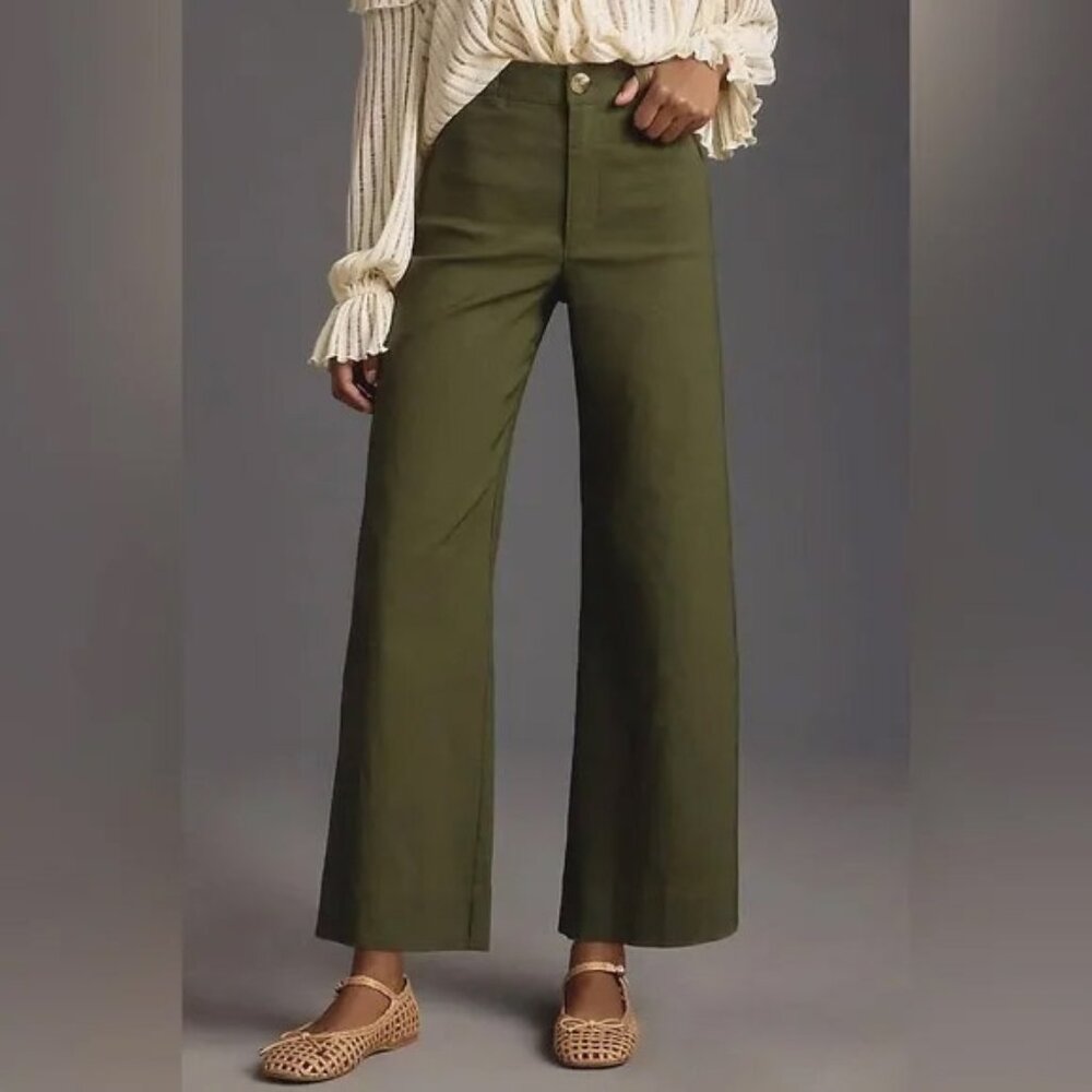 Anthropologie Ettie High Rise Cropped Wide Leg Pants Maeve 29 Moss Olive